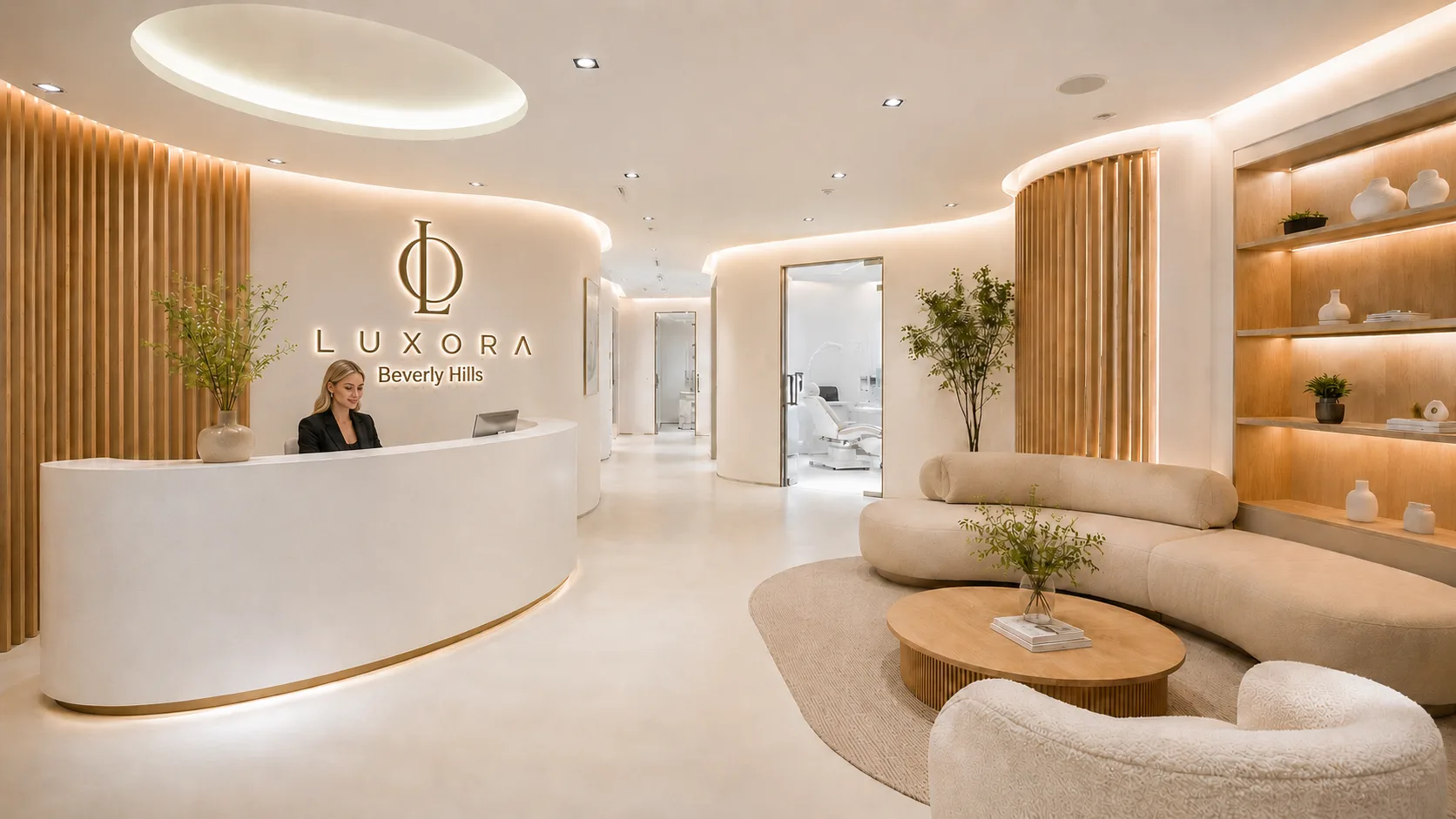 Luxora Beverly Hills reception desk and waiting lounge