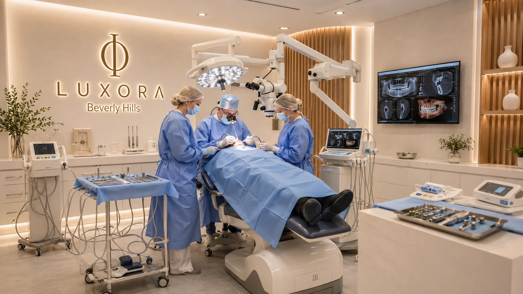 Luxora Beverly Hills surgical suite during an implant procedure